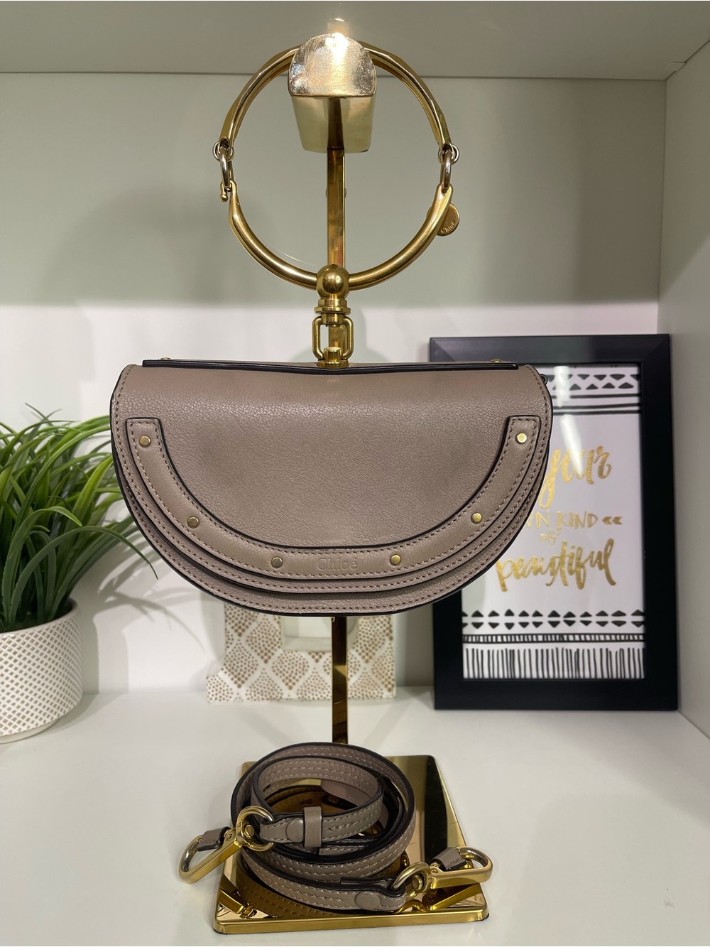 Chloe Taupe Crescent Nile Bracelet Bag & Crossbody